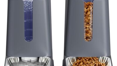 Automatisk kattmatare och vattenautomat, 2 förpackningar rostfritt stål automatisk hundmat och vattendispenser, 3,5 L