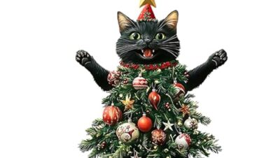 Katt julprydnad, backbild jul katt berlock prydnad, bil bakifrån hänge dekoration, bil och väska katt tillbehör julgransprydnader