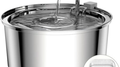 Kattfontän 3.2L, vattenfontän katt i rostfritt stål, Vattenautomat för katter och hundar, med en uppgraderad pump och 3 ersättningsfilter