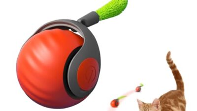 Kinizuxi Smart rörlig boll kattleksaker med fjädersvans, interaktiv kattboll leksak för inomhus katter träning, USB-laddningsbar rörelseaktiverad kattleksak kattunge rullande boll-orange