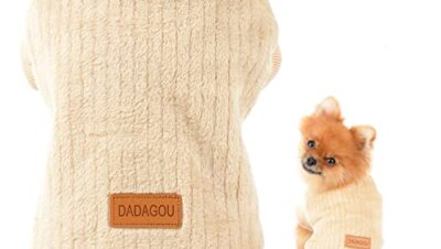 SMALLLEE_LUCKY_STORE Husdjursribbade fleecetröjor pullover sweatshirt för små hundar katt, valp yorkie chihuahua varm tröja vinterkläder